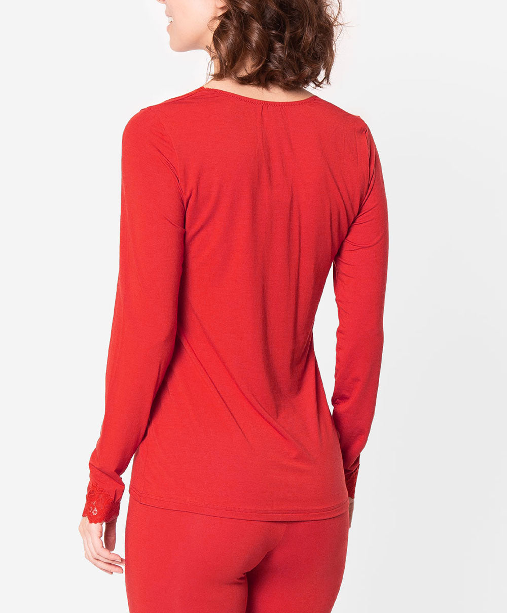 T-shirt manches longues col V Antigel de Lise Charmel Simply Perfect rouge capucine ENA2006-RC