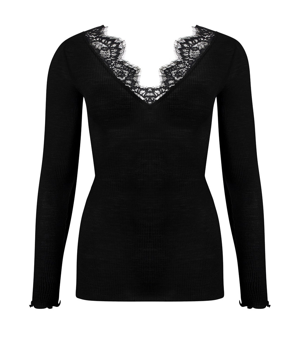 T-shirt manches longues laine et soie "Bien-être" Lise Charmel Plaisir Caresse noir ANJ9010-NO