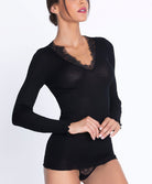 T-shirt manches longues laine et soie "Bien-être" Lise Charmel Plaisir Caresse noir ANJ9010-NO
