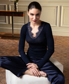 T-shirt manches longues laine et soie "Bien-être" Lise Charmel Plaisir Caresse pierre bleu ANJ9010-PB