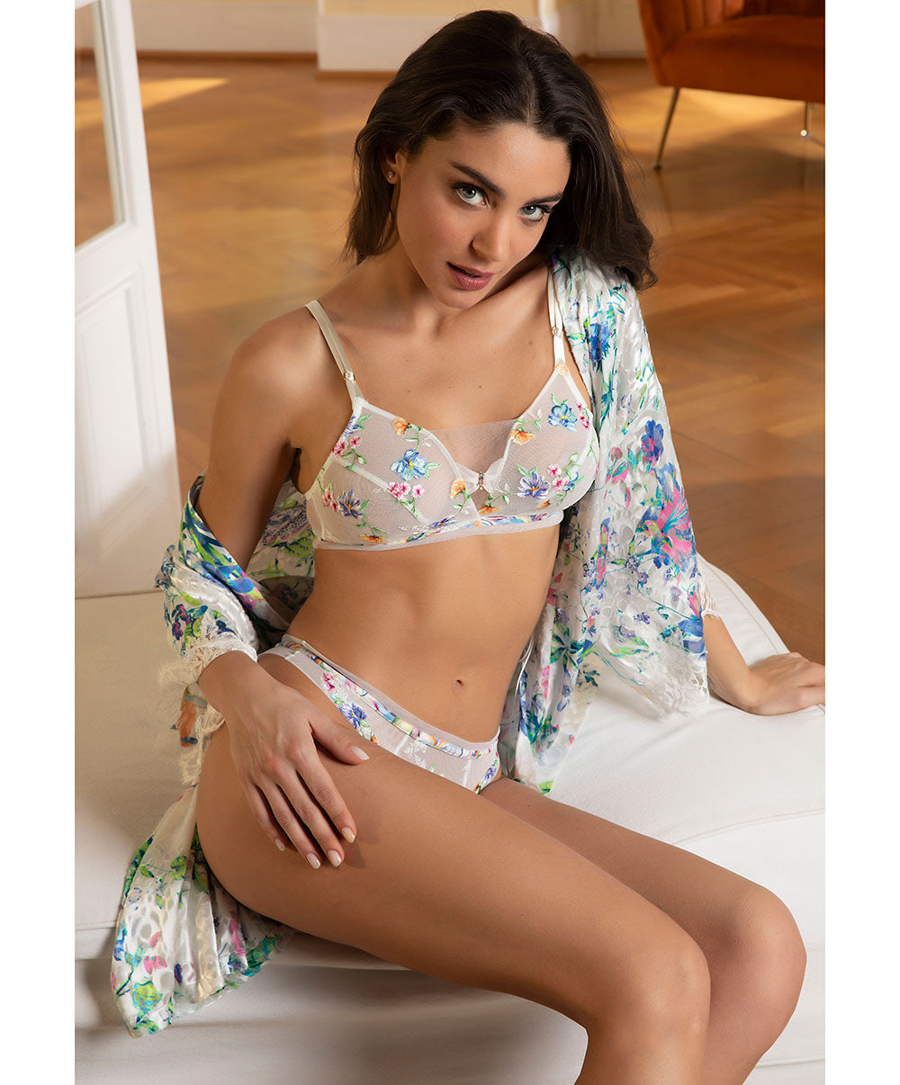 Tanga à fleurs Lise Charmel Baisers Légers bleus et blanc ACH0039-BR