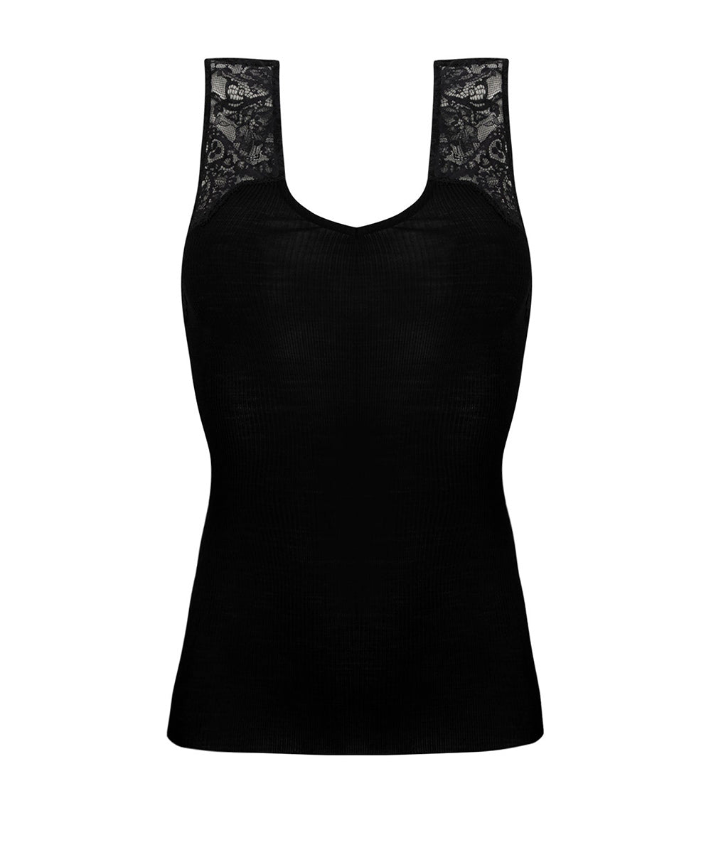 Tee-shirt sans manches laine et soie "Bien-être" Lise Charmel Plaisir Caresse noir ANJ9210-NO