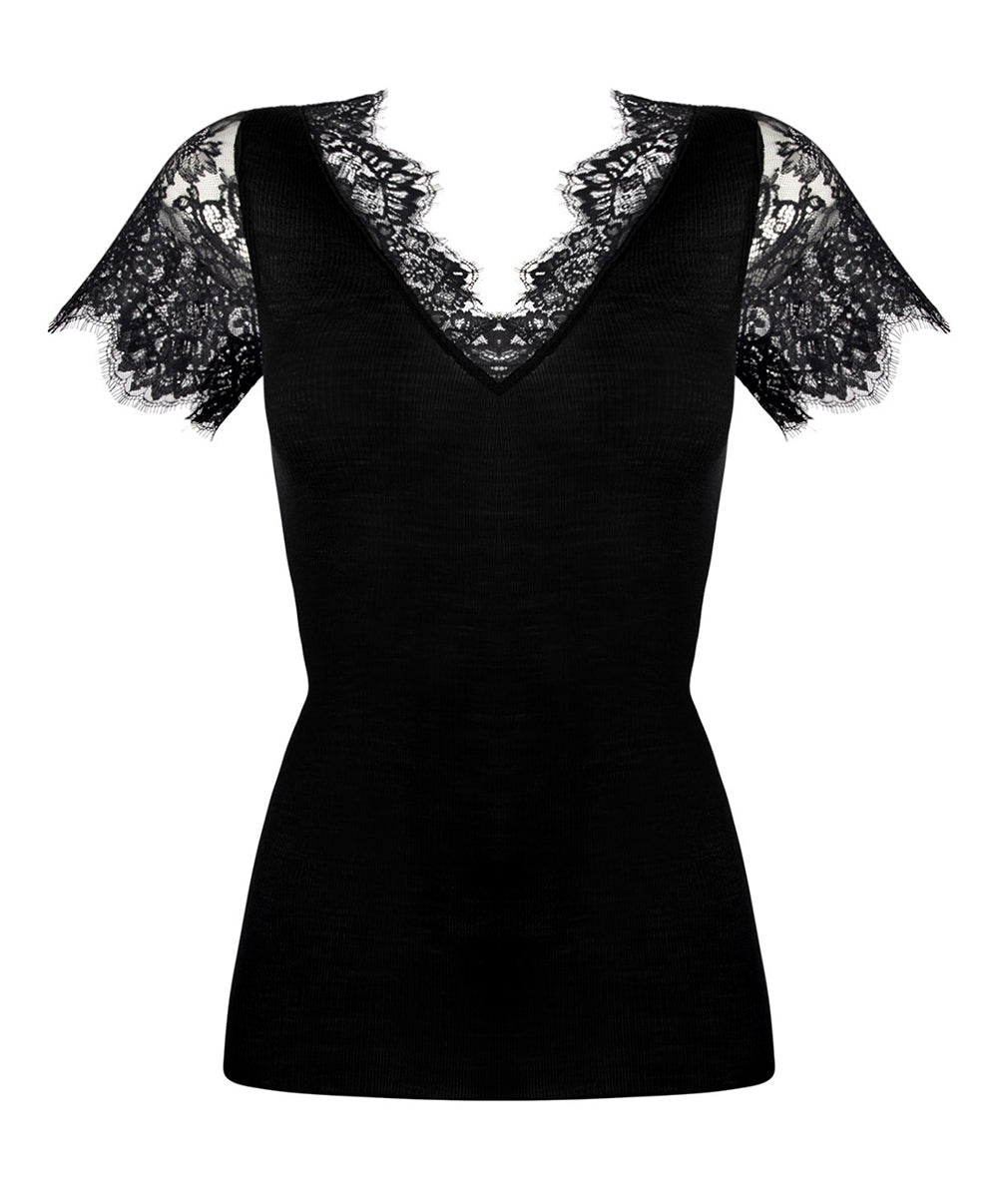 Top manches courtes laine et soie "Bien-être" Lise Charmel Plaisir Caresse noir ANJ9110-NO
