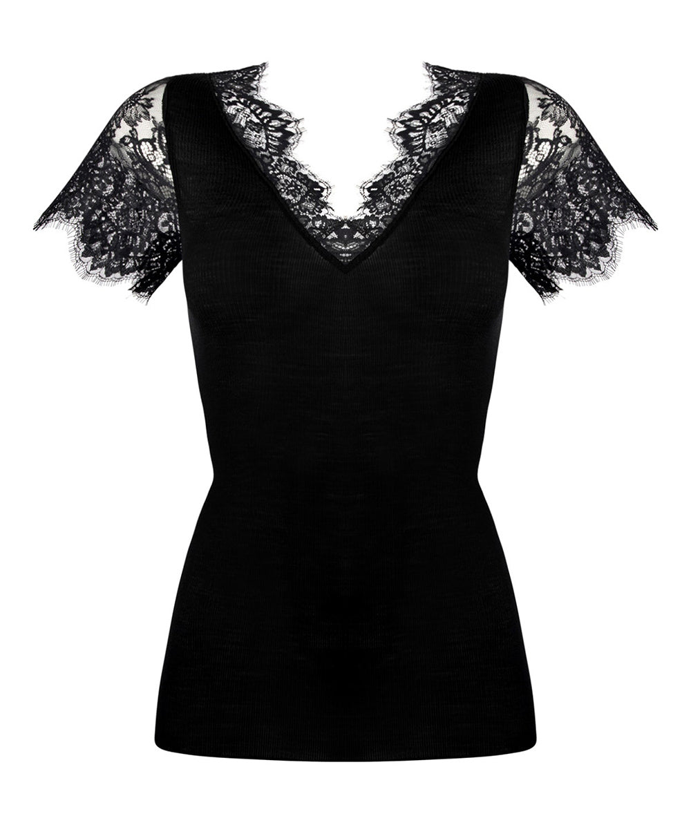 Top manches courtes laine et soie "Bien-être" Lise Charmel Plaisir Caresse noir ANJ9110-NO