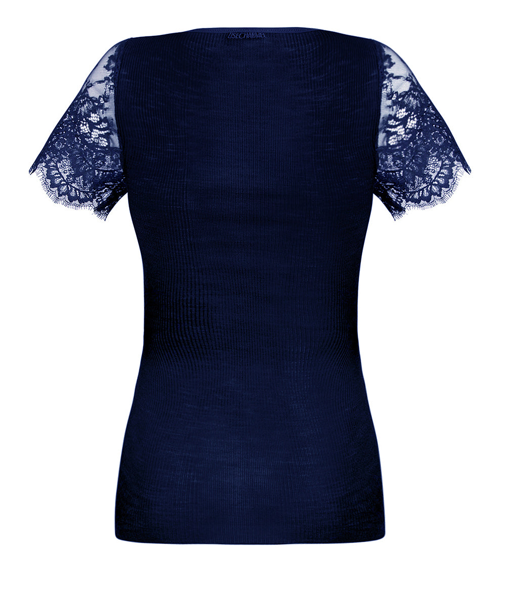 Top manches courtes laine et soie "Bien-être" Lise Charmel Plaisir Caresse pierre bleu ANJ9110-PB