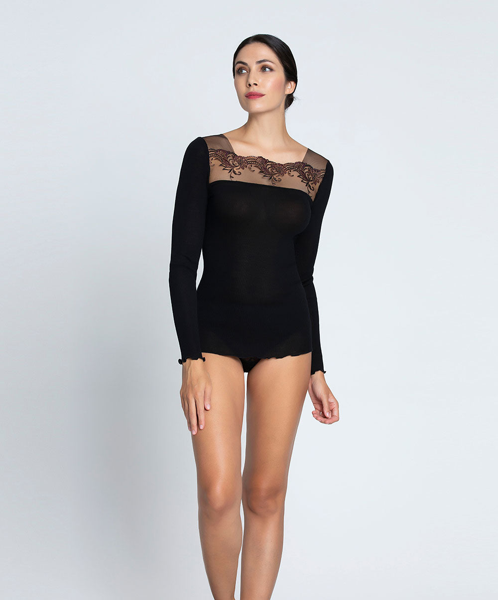 Top manches longues laine et soie bien-être Charme Secret noir Lise Charmel ANJ2133-CN 9