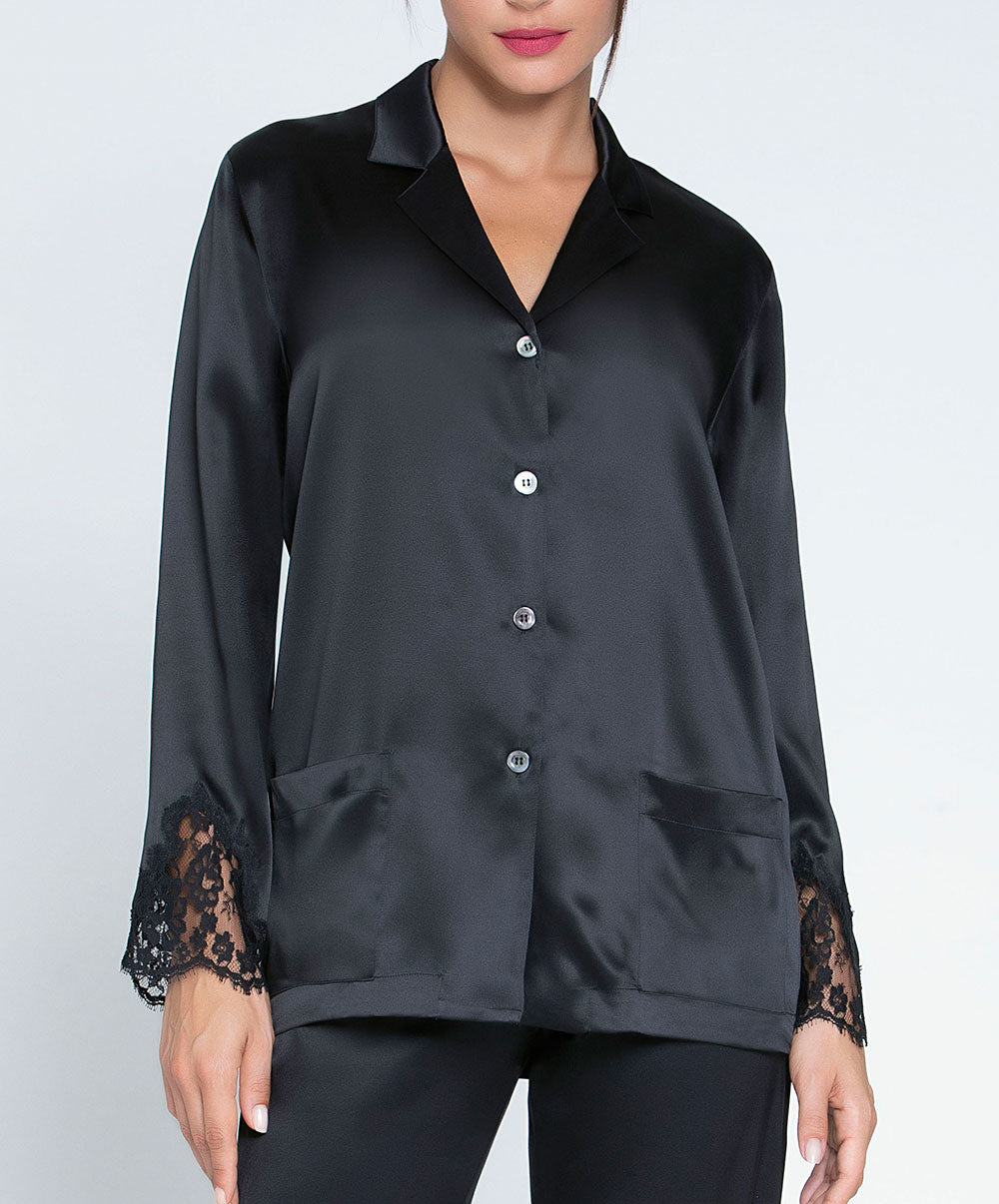 Veste chemisier haut de pyjama en soie Lise Charmel Splendeur Soie noir ALC3480-NO
