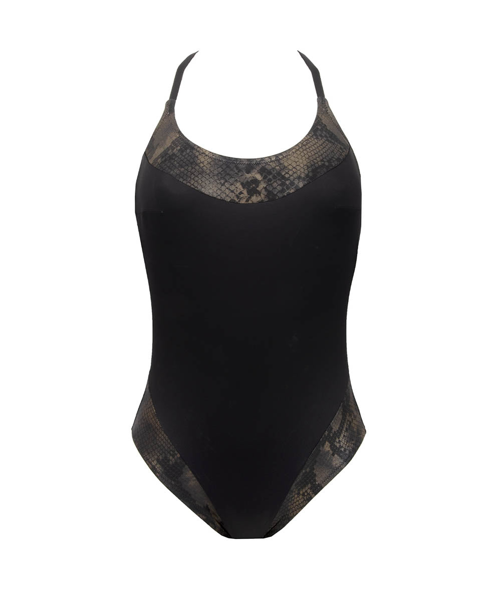 Maillot de bain une pièce dos croisé La rebelle chic Python or Antigel Bain EBB9225-PO