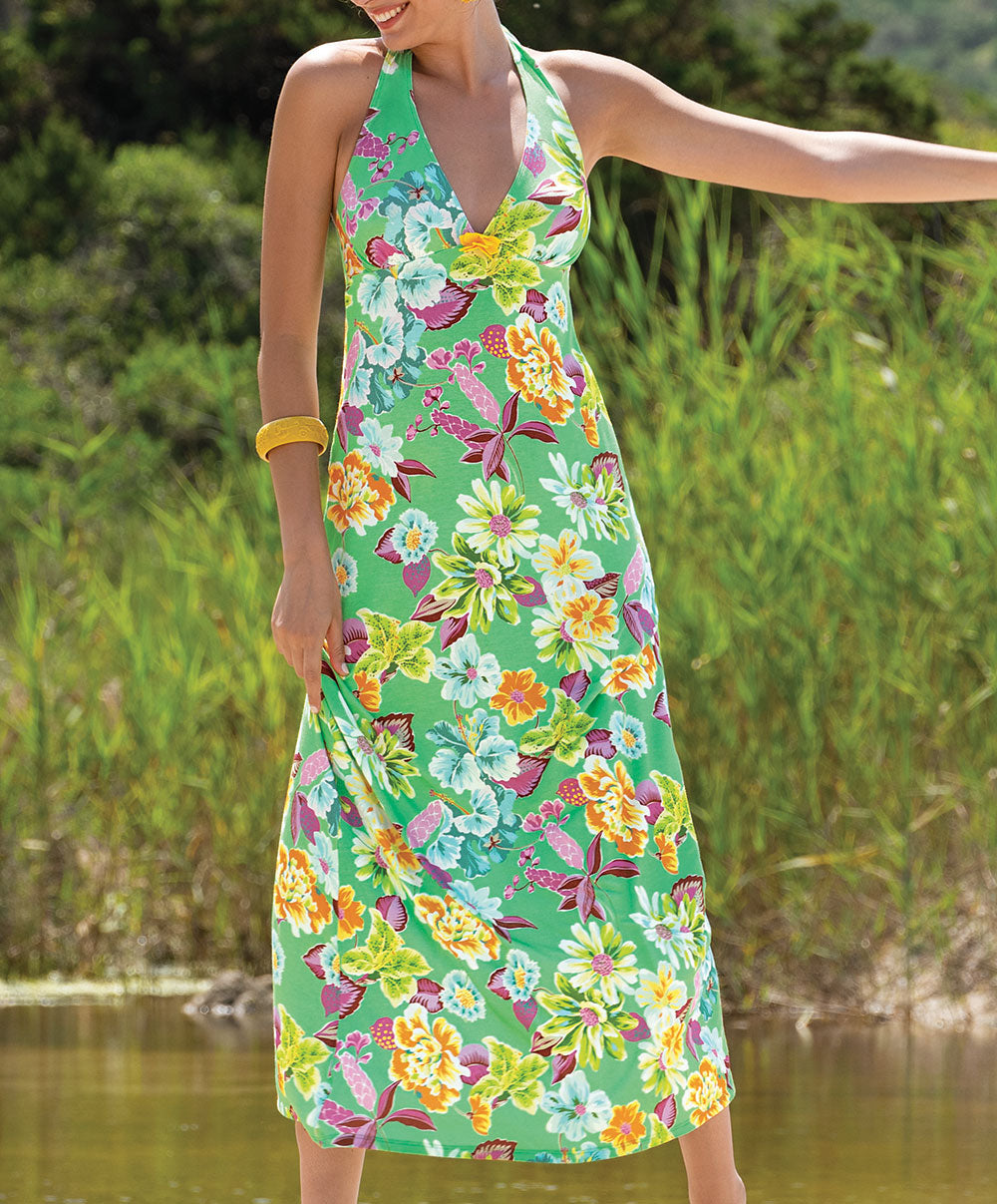 Robe longue de plage tour de cou La Feminissima vert émeraude Antigel Bain ESB1170-VE