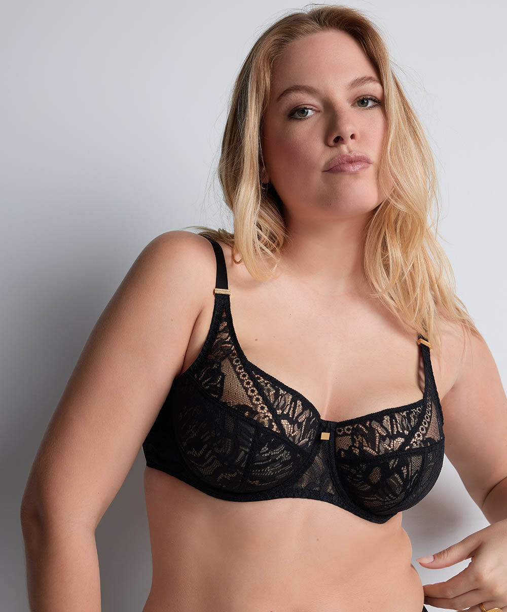 Soutien-gorge emboîtant foulard Aubade Love Soul 4AN13 en dentelle florale noire, lingerie élégante et confortable