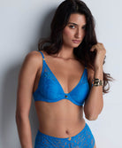 Soutien-gorge plunge foulard Aubade Love Soul 4AN81 en dentelle florale azur – lingerie élégante et sensuelle