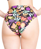 Bas de maillot de bain slip à revers La Muse en Fleurs bouquet radieux noir Antigel Bain FBB0330-BR