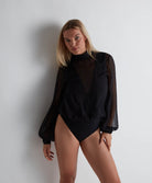 Body aubade 1m84-D noir en mousseline de soie