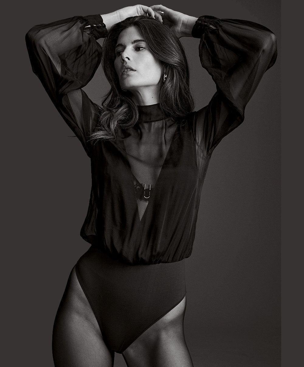 Body aubade 1m84-D noir en mousseline de soie
