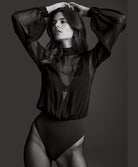 Body aubade 1m84-D noir en mousseline de soie