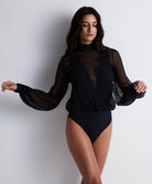 Body aubade 1m84-D noir en mousseline de soie