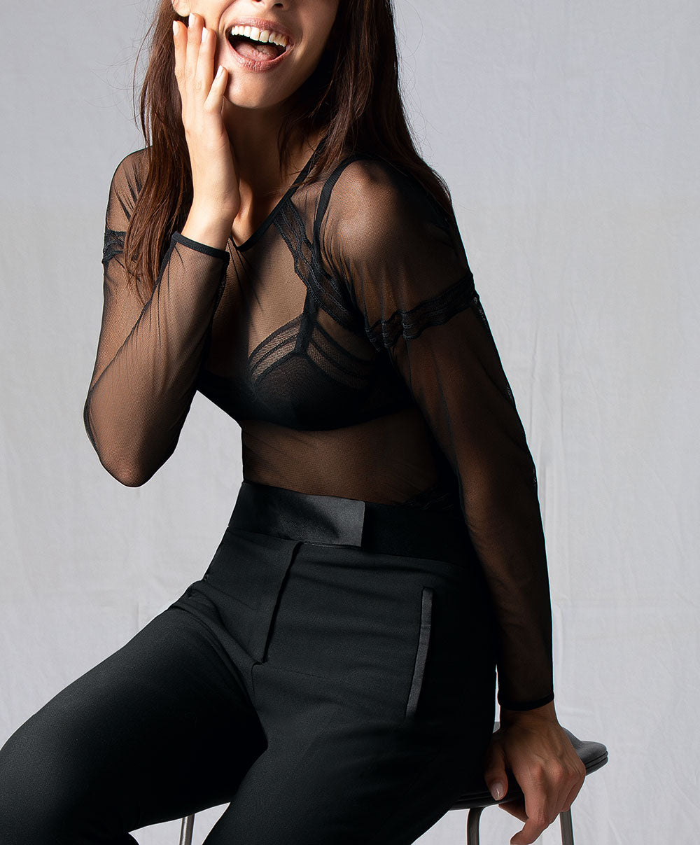 Body sexy manches longues Antigel de Lise Charmel Soir Adrénaline noir ELG5295-NO