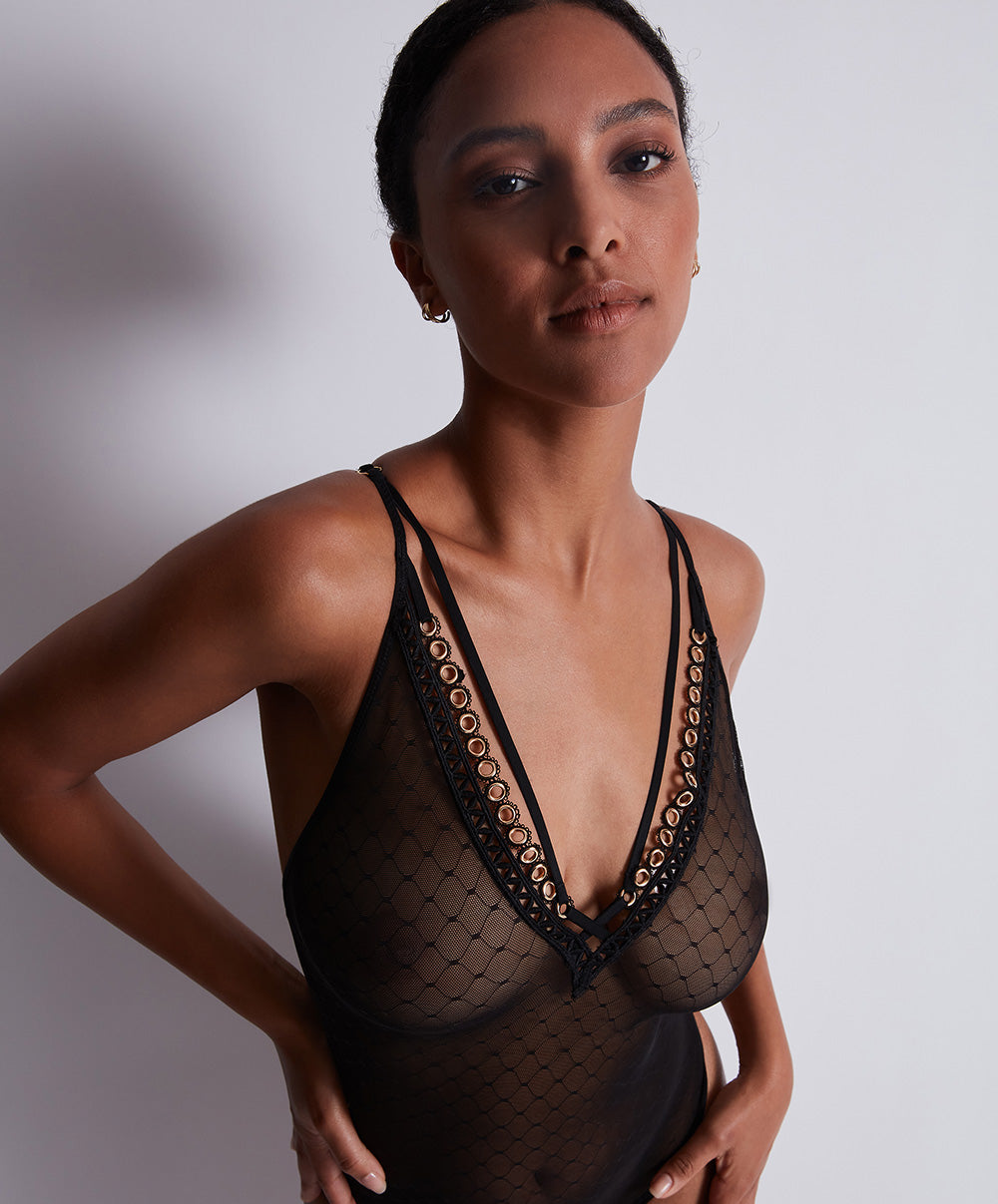 Body sexy en tulle transparent Hot Tension Boîtes a Désir Aubade P086L-2-NOIR