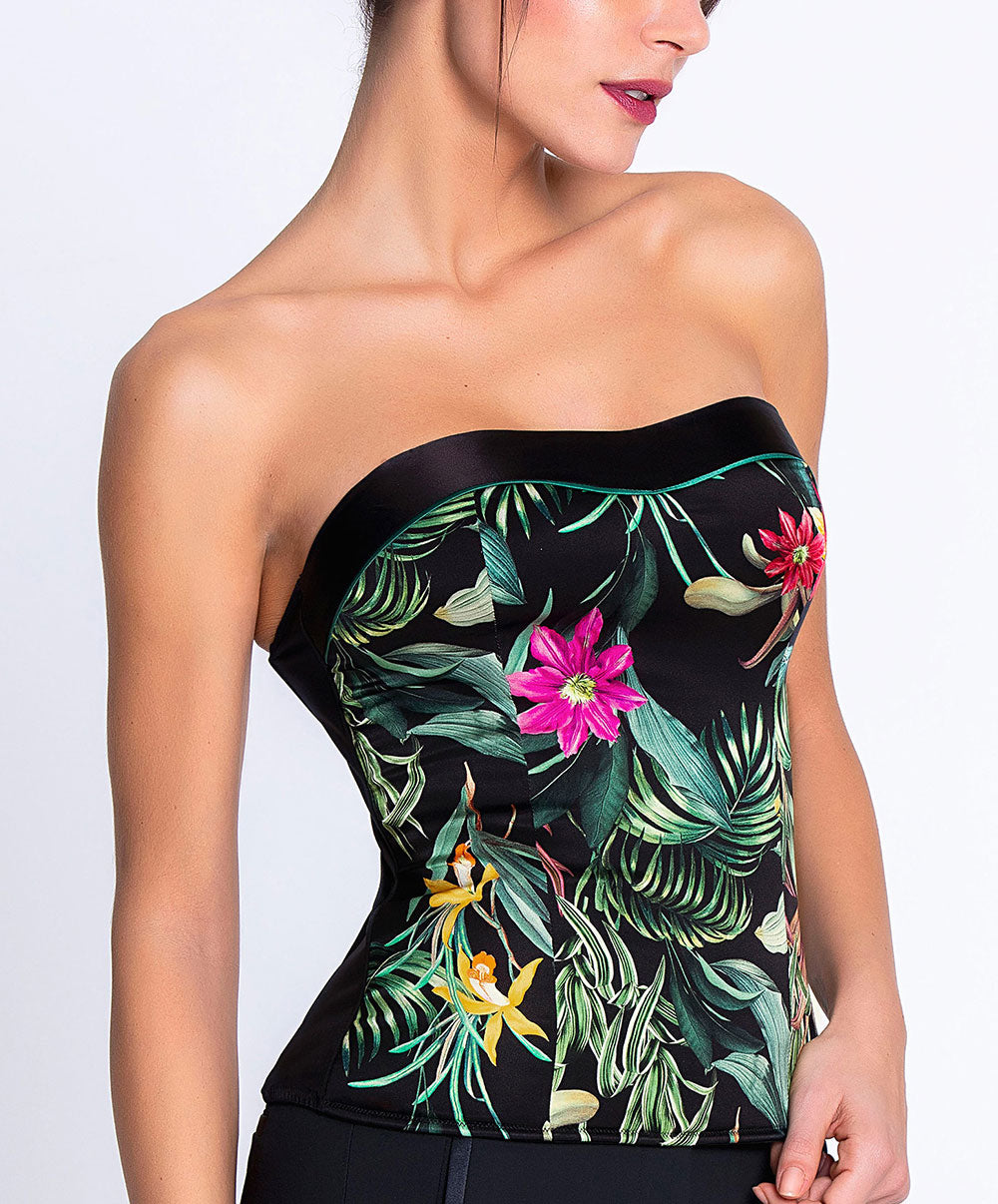 Bustier en satin de soie Lise Charmel Fleurs Étoiles éclat étoile (noir et multicolore) ACH4496-EE