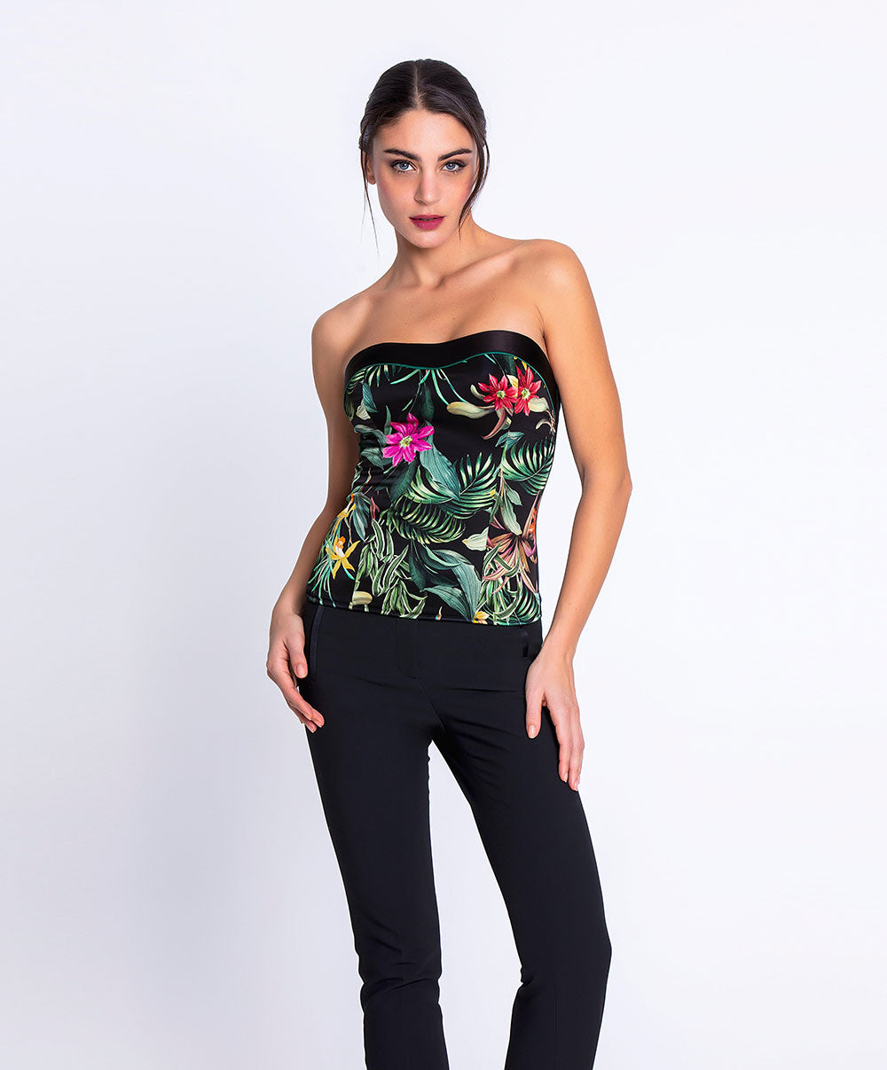 Bustier en satin de soie Lise Charmel Fleurs Étoiles éclat étoile (noir et multicolore) ACH4496-EE