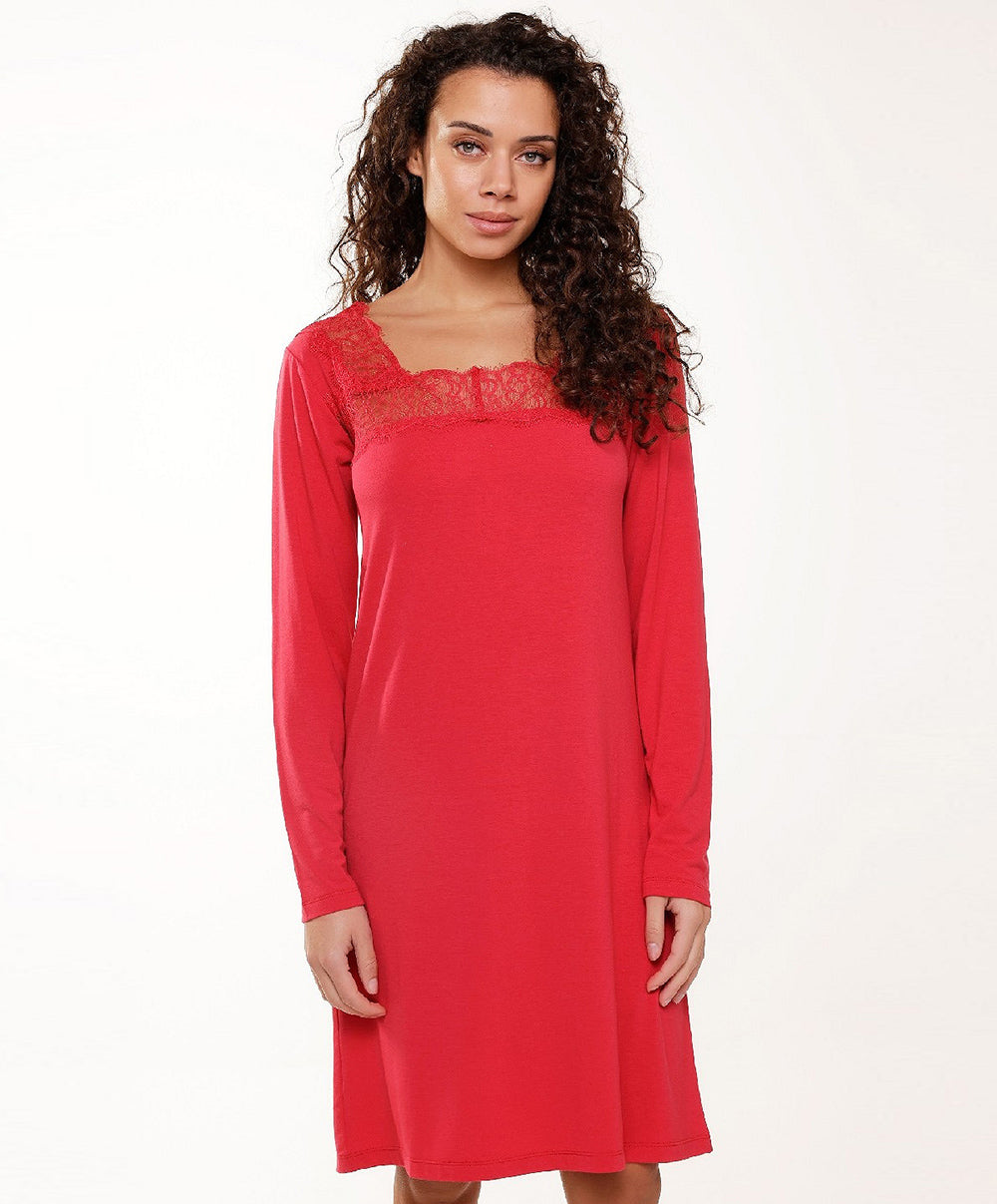 Chemise en viscose et dentelle rouge cerise Lingadore Lingadore nightwear 7605-164-CERI