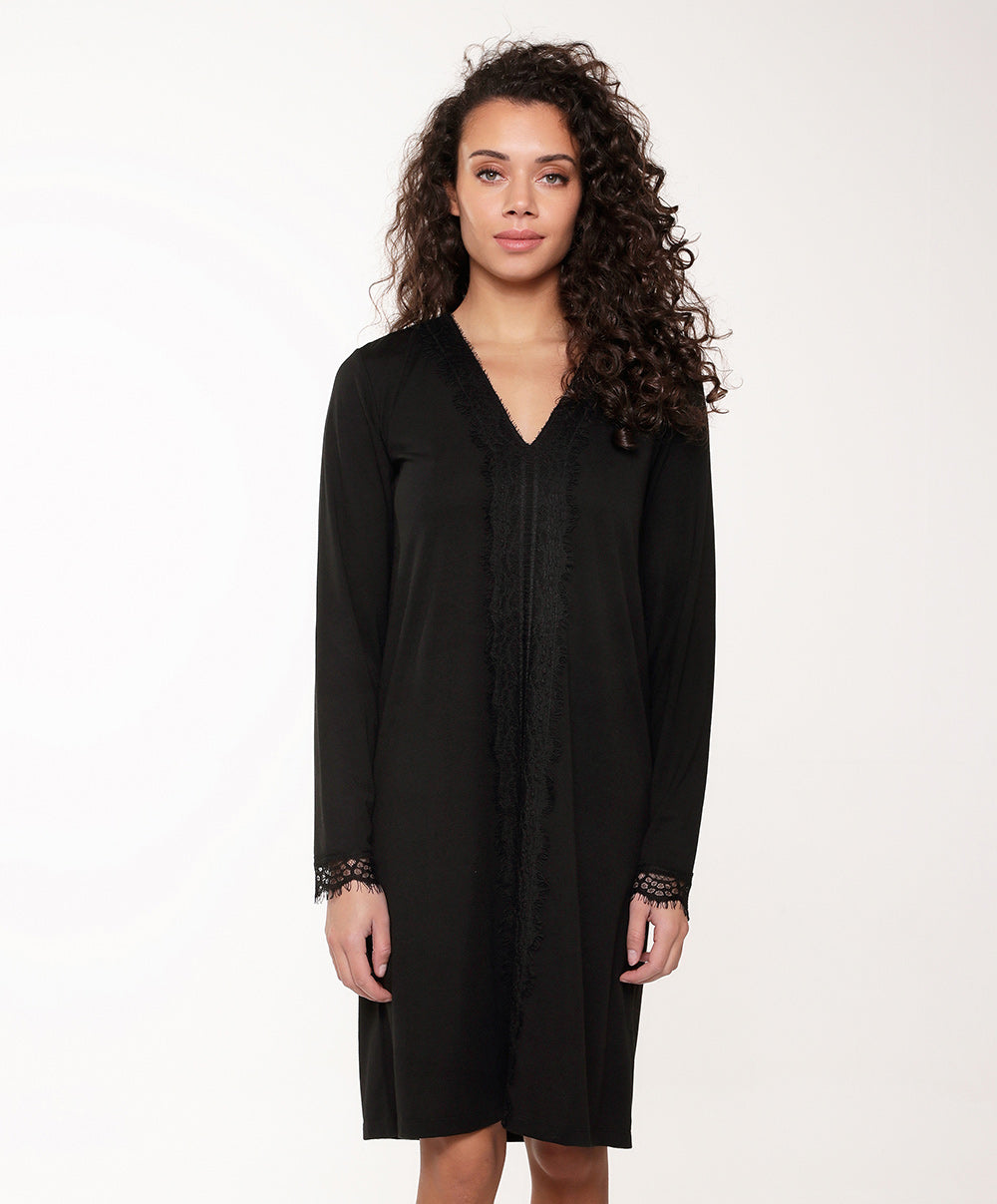 Chemise de nuit noir inserts en dentelle Lingadore nightwear Lingadore 6318-02-NOIR