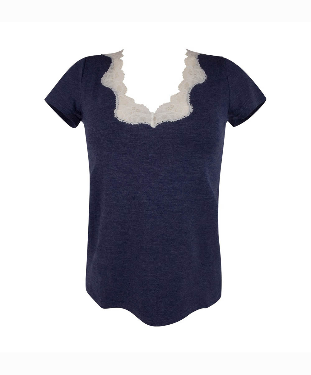 T-shirt manches courtes col en V Antigel de Lise Charmel Simply Perfect bleu chiné ENA9106-BN