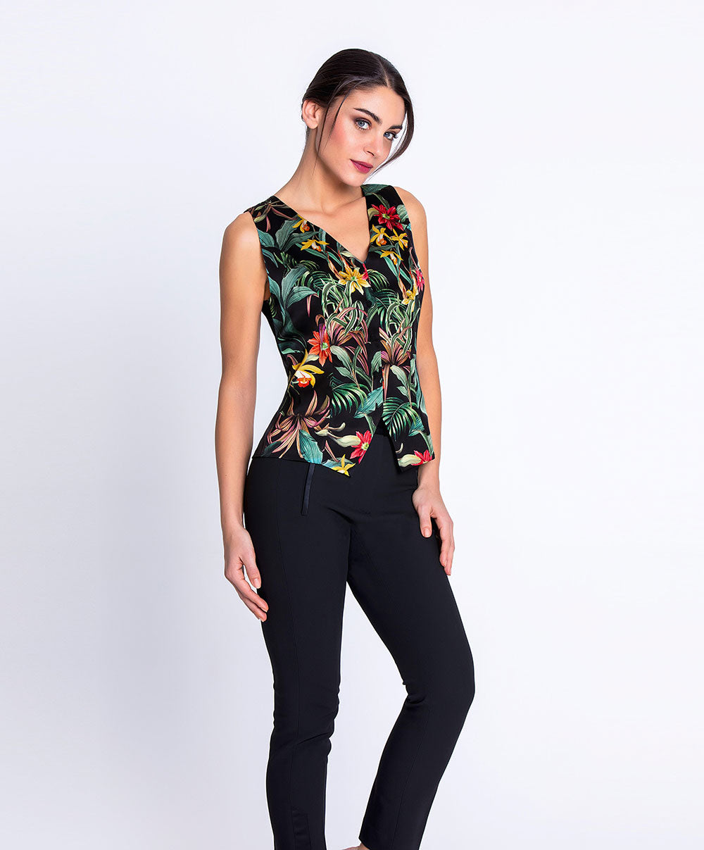 Gilet en satin de soie Lise Charmel Fleurs Étoiles éclat étoile (noir et multicolore) ALH7596-EE