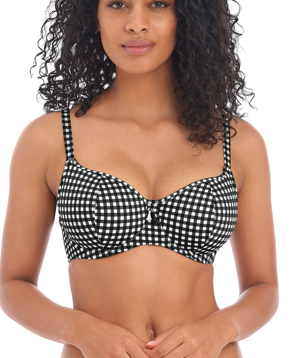 Haut de maillot de bain balconnet à armatures décolleté cœur bleu marine Check In monochrome Freya swim AS201903-MOM