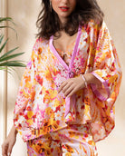 Kimono court en soie Lise Charmel Jardins de Lumière bouquet multicolore ALH2249-BL