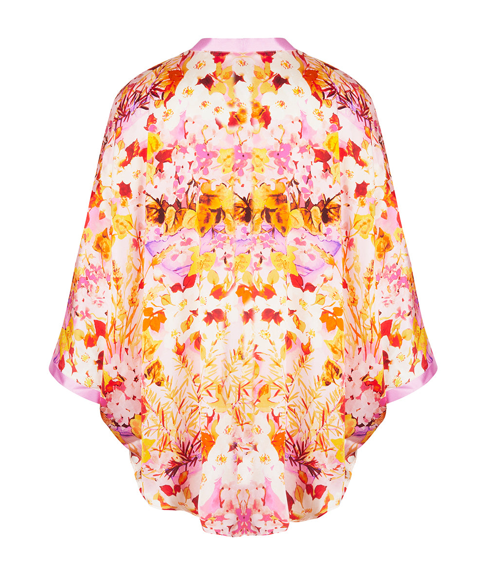 Kimono court en soie Lise Charmel Jardins de Lumière bouquet multicolore ALH2249-BL