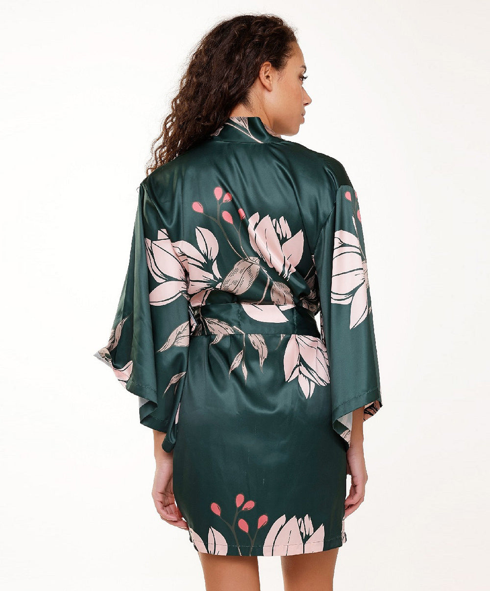 Kimono satiné sexy imprimé fleurs Lingadore 7621-17-PRINT