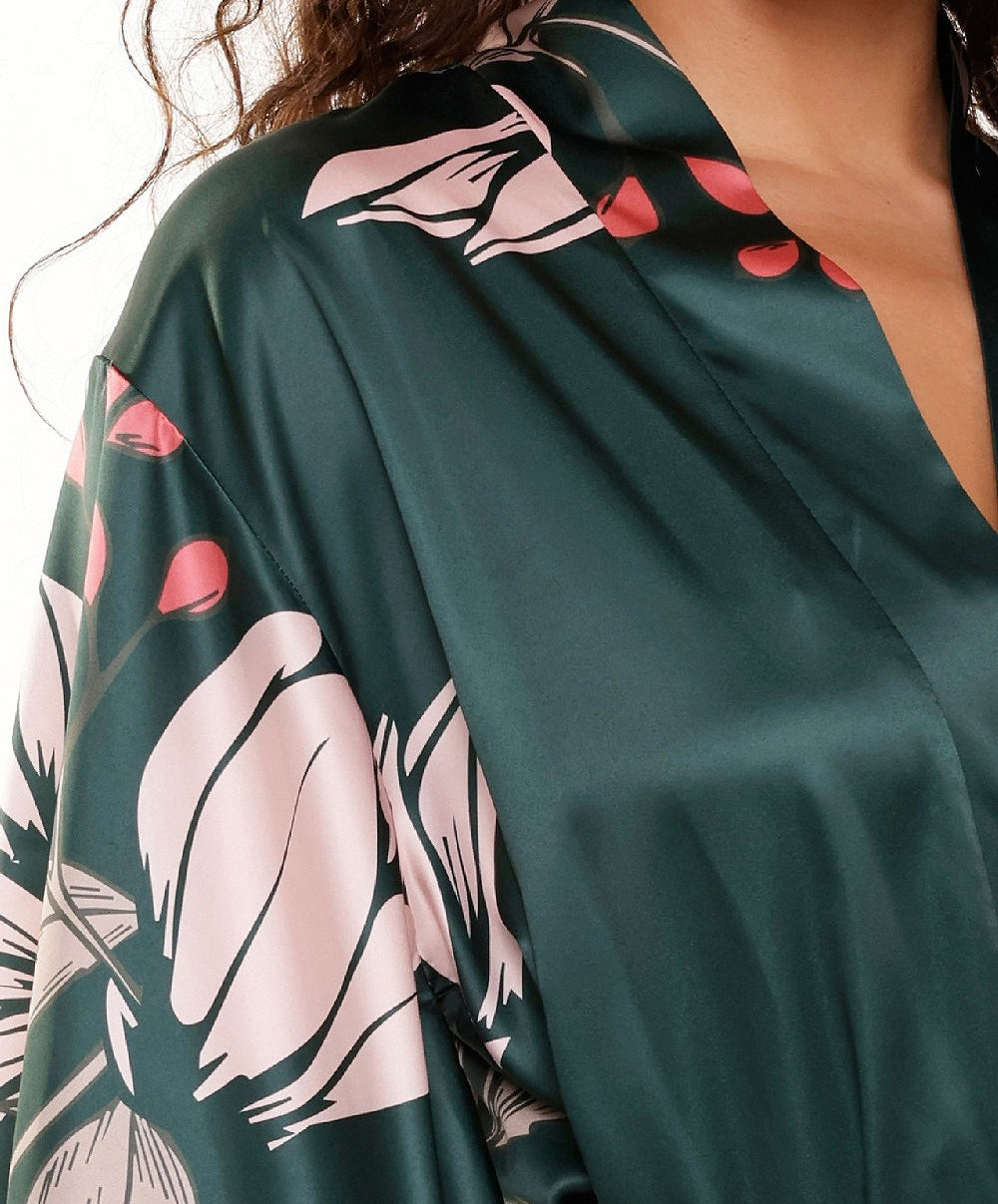Kimono satiné sexy imprimé fleurs Lingadore 7621-17-PRINT