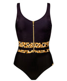 Maillot de bain 1 pièce gainant sans armatures Animal Accents black tabac Charmline Swimwear sculptant CH-1454-544-072 100