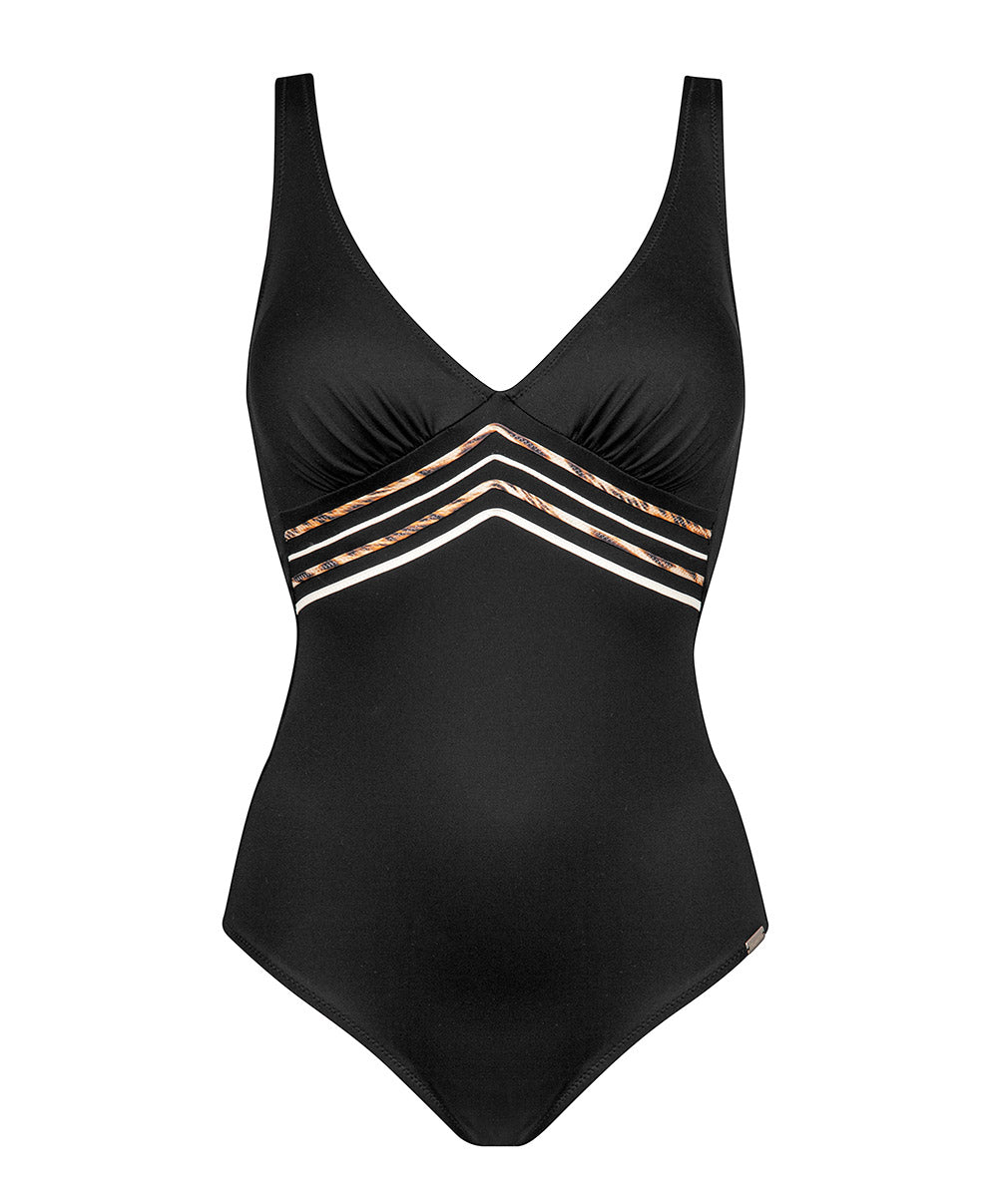 Maillot de bain 1 pièce gainant sans armatures Jungle Stripes black leo Charmline Swimwear sculptant CH-1737-541-455