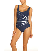 Maillot de bain 1 pièce gainant sans armatures bleu marine blanc Charmline Swimwear sculptant CH-1974-759-116
