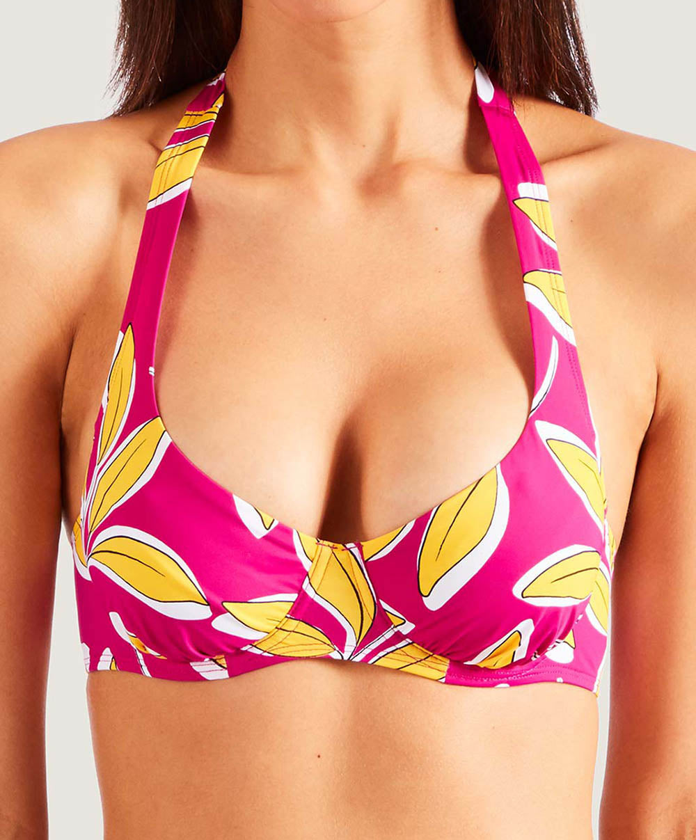 Haut de maillot de bain emboitant Aubade Bain Danse de feuilles Hawaien rose PV15-HARO
