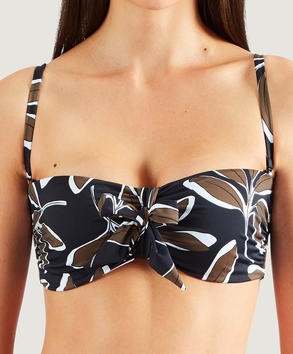 Haut de maillot de bain bandeau coque amovible Danse de feuilles Hawaien noir Aubade Bain PV06-O-HANO