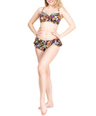 Maillot de bain slip "Jupette" La Muse en Fleurs bouquet radieux noir Antigel Bain EBB0830-BR