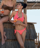 Maillot de bain slip à nouettes bikini La Starlette star corail Antigel Bain EBB0105-SC