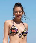 Maillot de bain triangle sans armatures cookie amovible La Muse en Fleurs bouquet radieux noir Antigel Bain EBB2830-BR