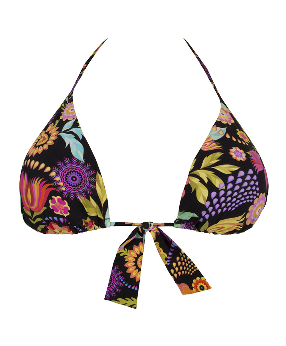 Maillot de bain triangle sans armatures cookie amovible La Muse en Fleurs bouquet radieux noir Antigel Bain EBB2830-BR