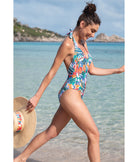 Maillot de bain une pièce sans armatures tour de cou La Flaneuse papiers découpés multicolore Antigel Bain EBB9267-PD