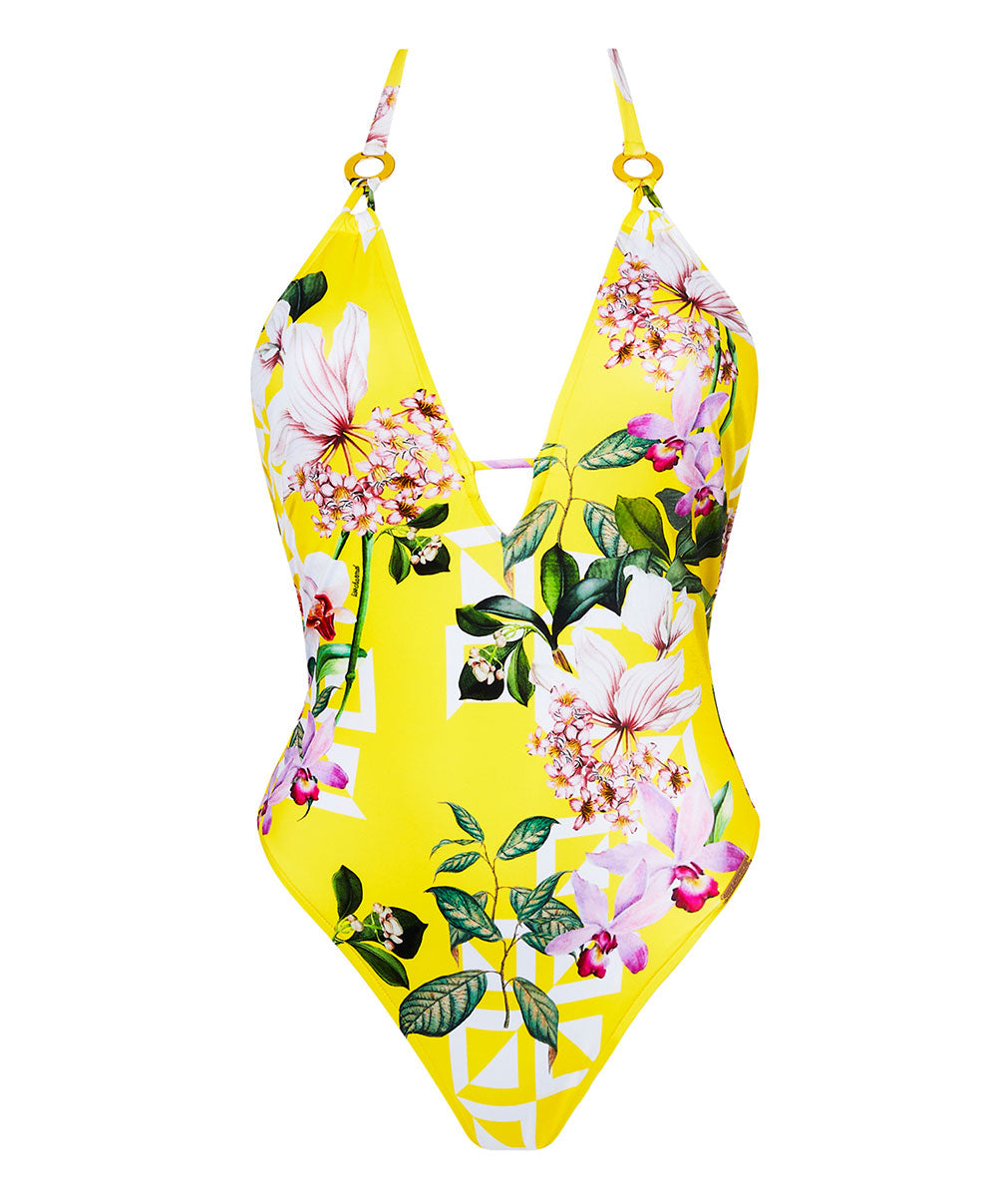 Maillot de bain une pièce séduction dos nu Lise Charmel bain Jardin Délice soleil jaune ABB9778-SD