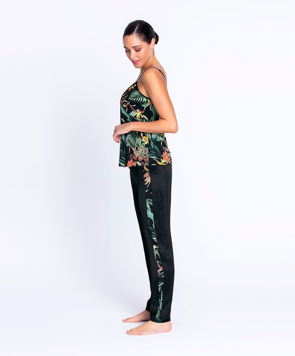 Pantalon en satin de soie Lise Charmel Fleurs Étoiles éclat étoile (noir et multicolore) ALH0096-EE