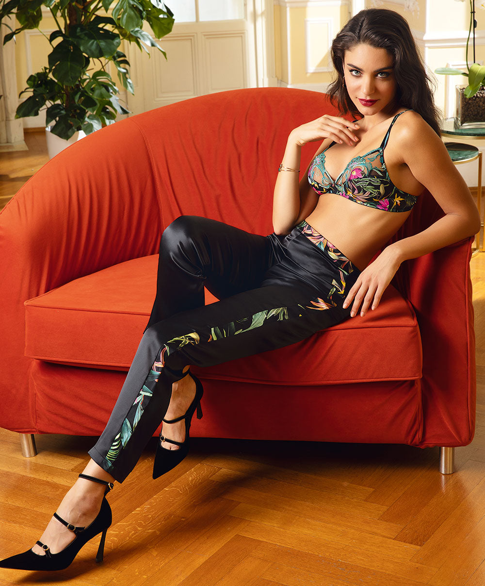 Pantalon en satin de soie Lise Charmel Fleurs Étoiles éclat étoile (noir et multicolore) ALH0096-EE