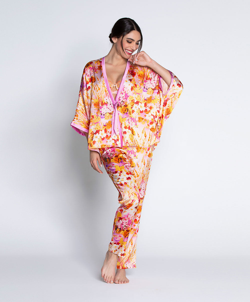 Pantalon en soie Lise Charmel Jardins de Lumière bouquet multicolore ALH0049-BL
