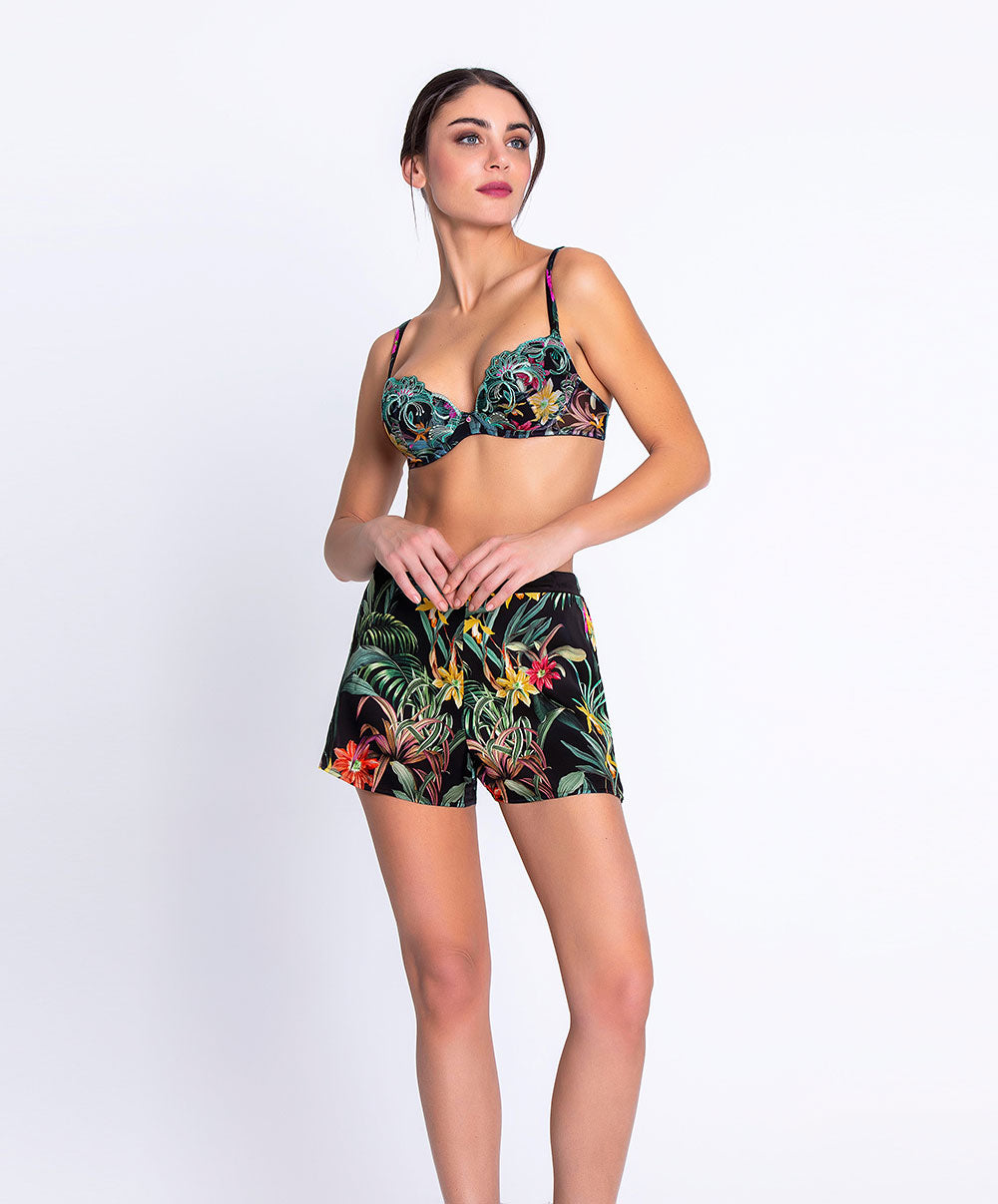 Short en satin de soie Lise Charmel Fleurs Étoiles éclat étoile (noir et multicolore) ALH0196-EE