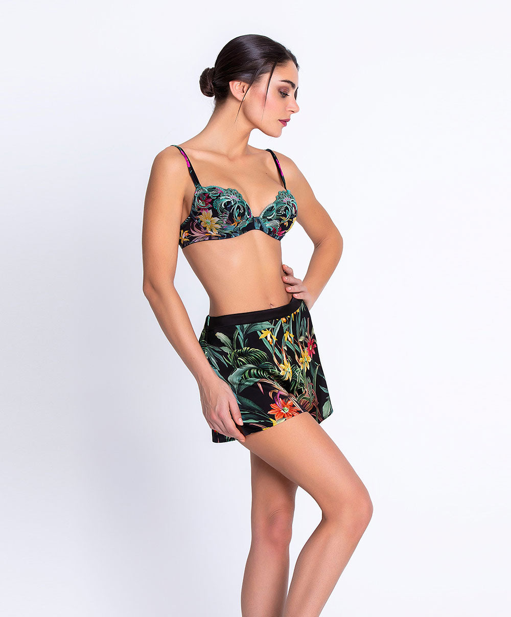 Short en satin de soie Lise Charmel Fleurs Étoiles éclat étoile (noir et multicolore) ALH0196-EE