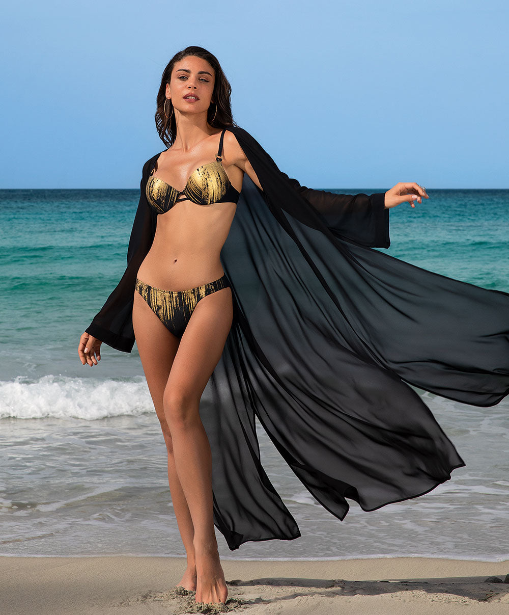 Slip de bain taille basse Lise Charmel bain Feuille d'Or noir et or ABB0479-ON